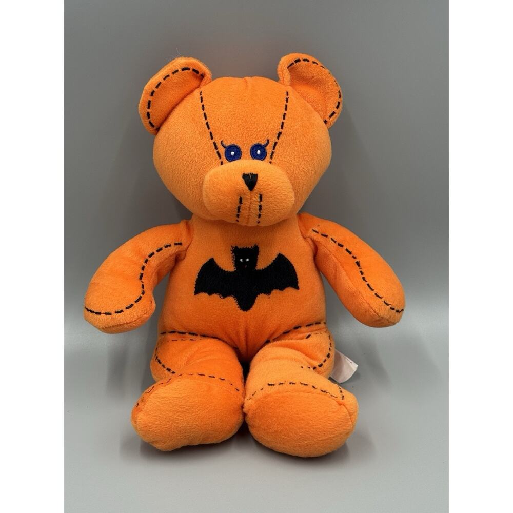 Halloween Orange Teddy Bear W/ Bat On Front Plush 11” Stuffed Animal Good Stuff